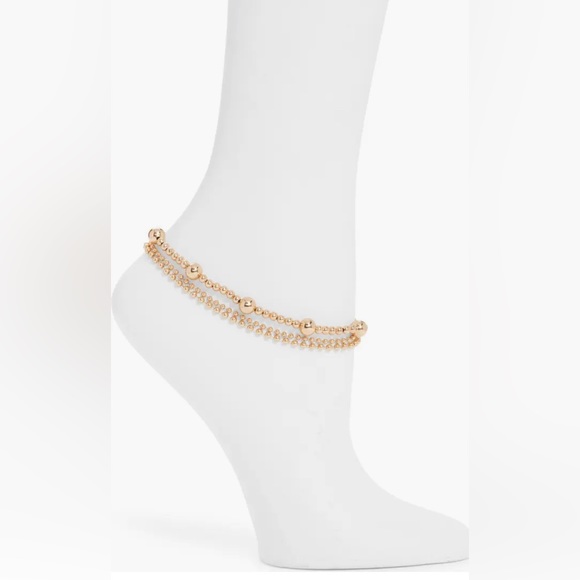 Boho Herringbone Crystal Link Chain Ankle Bracelet - Picture 1 of 2